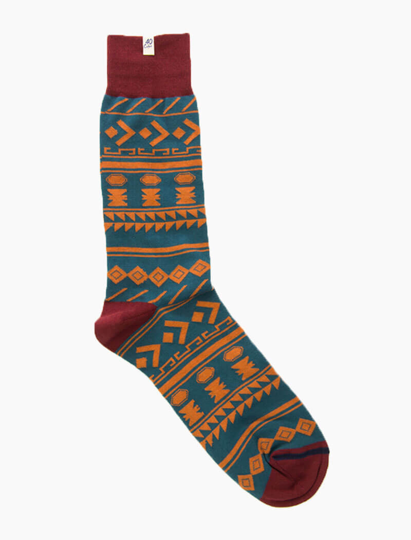 Petrol Tribal Striped Organic Cotton Socks | 40 Colori