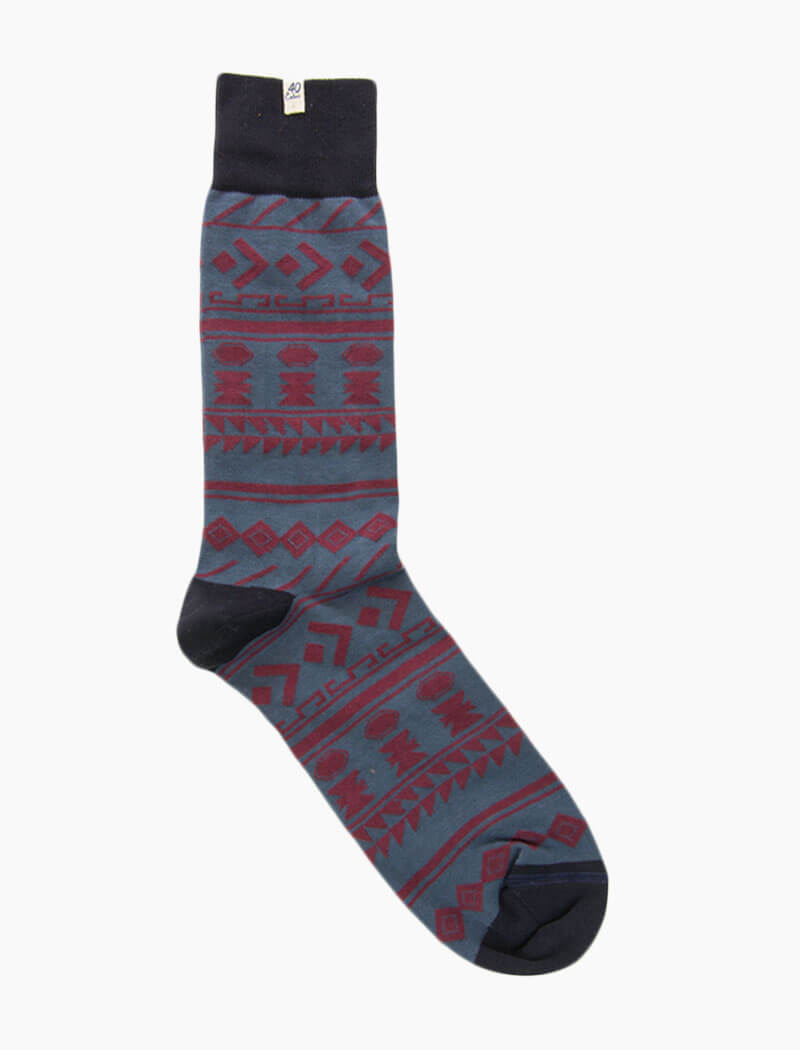 Grey Blue Tribal Striped Organic Cotton Socks | 40 Colori