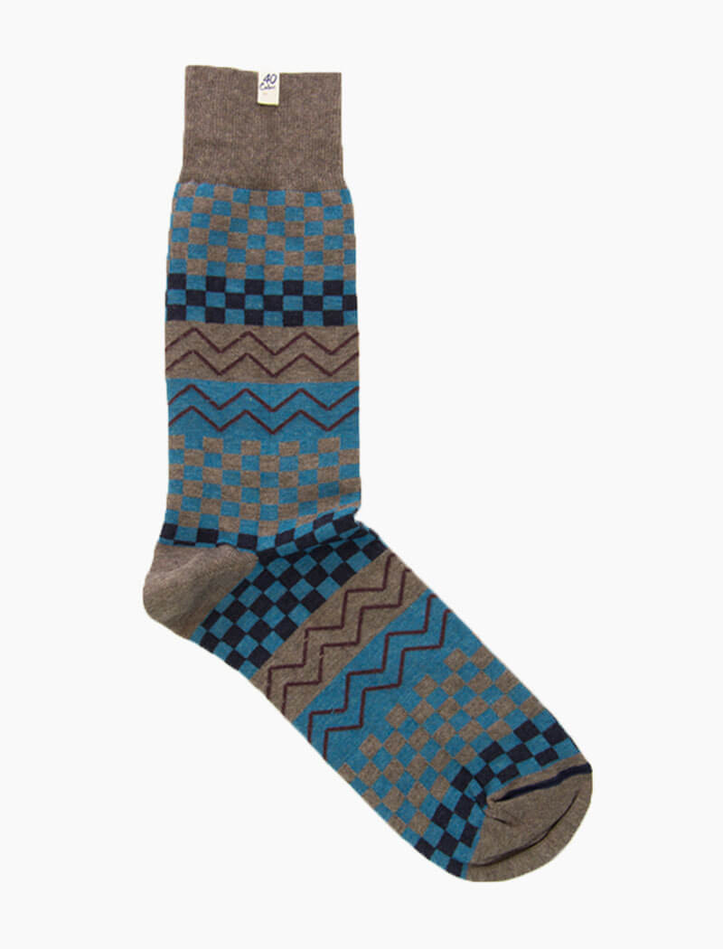 Taupe Squares & Waves Organic Cotton Socks | 40 Colori