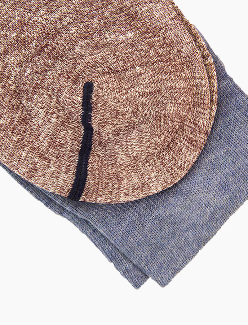Jeans Blue Colour Block Melange Linen & Organic Cotton Socks | 40 Colori