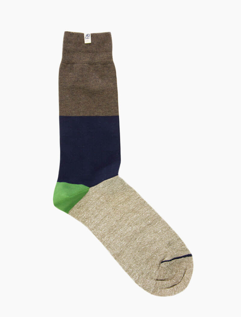 Brown Colour Block Melange Linen & Organic Cotton Socks | 40 Colori