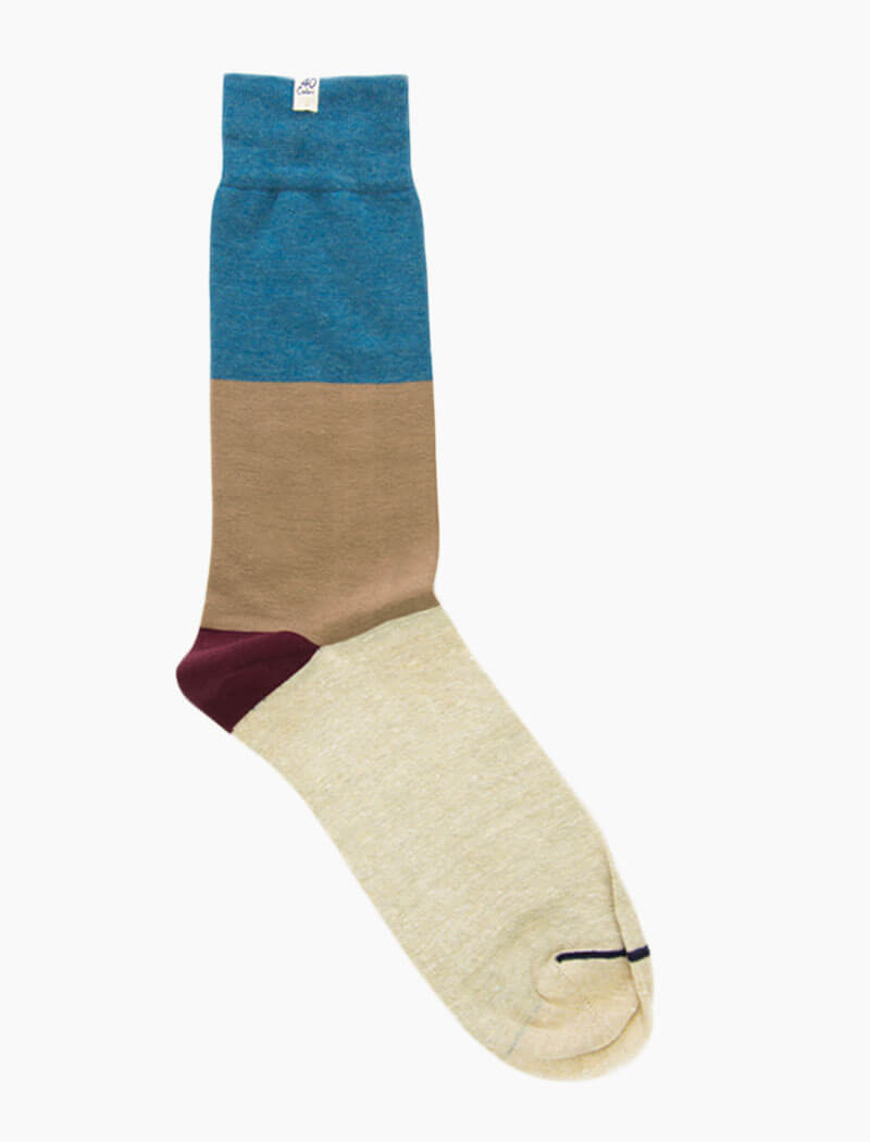Petrol Colour Block Melange Linen & Organic Cotton Socks | 40 Colori