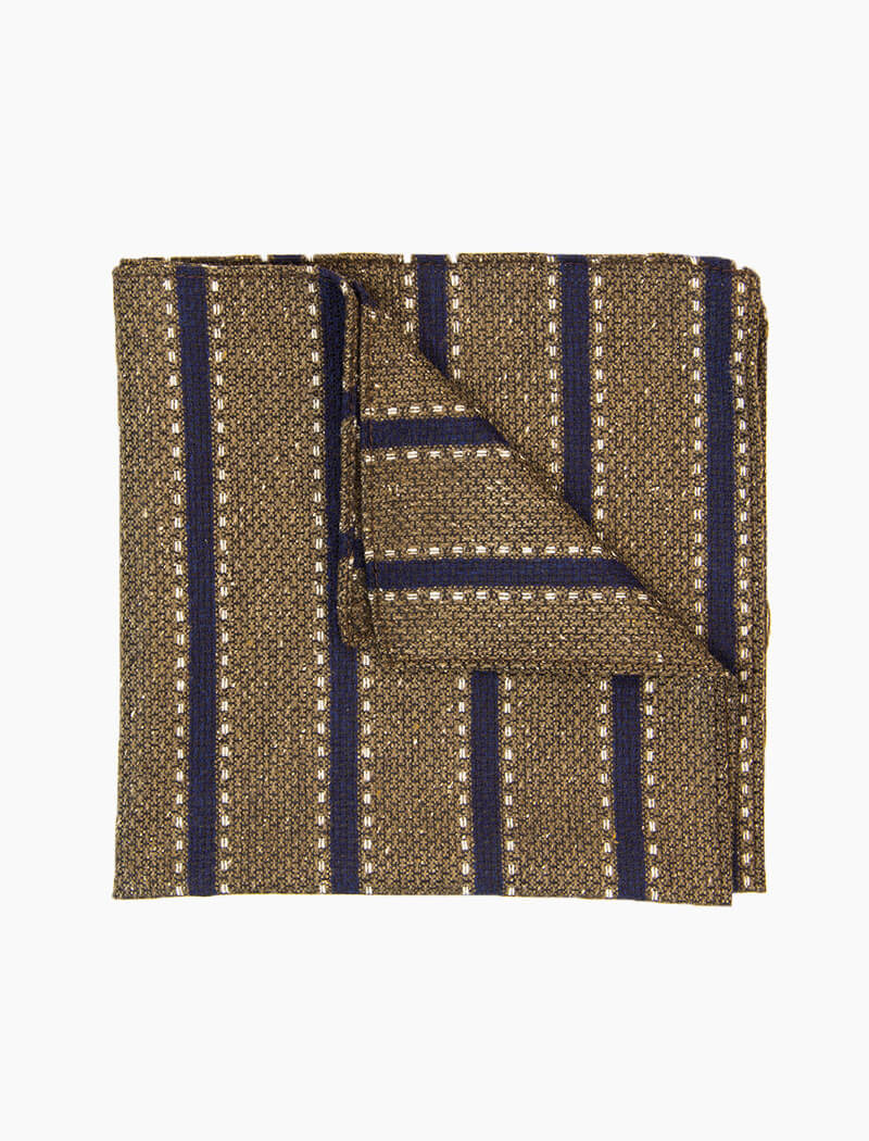 Brown & Blue Striped Wool & Silk Pocket Square | 40 Colori