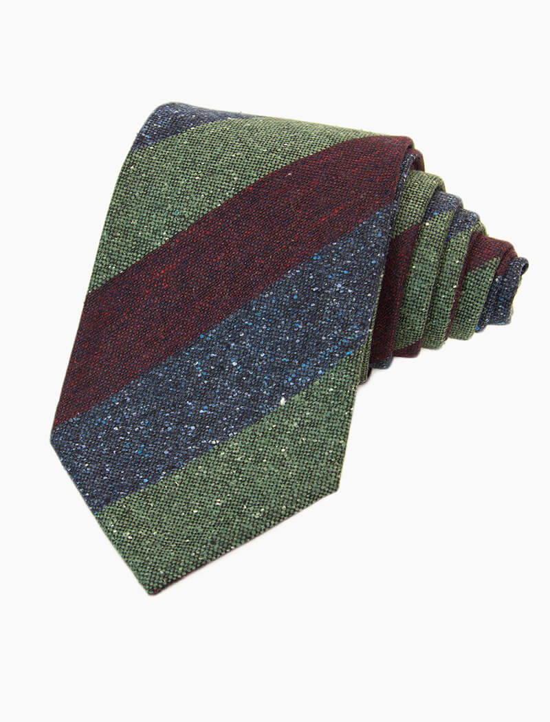 Burgundy Three Toned Striped Silk & Wool Tie | 40 Colori