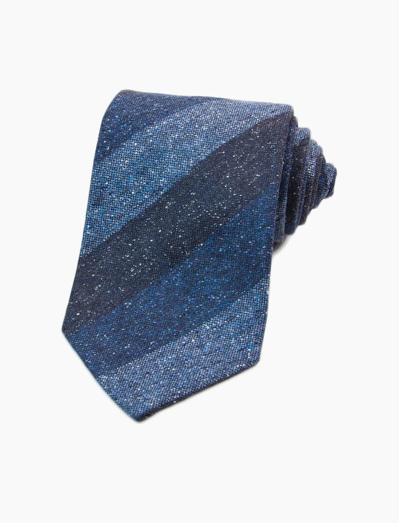 Blue Three Toned Striped Silk & Wool Tie | 40 Colori