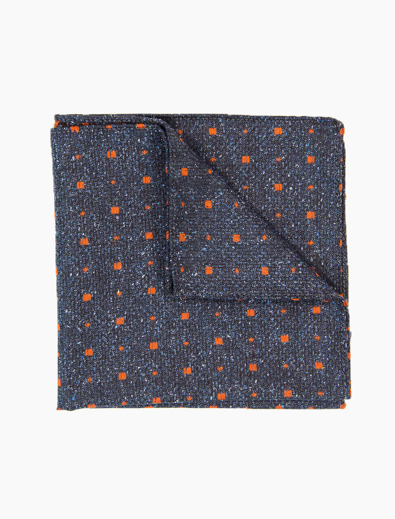 Petrol Blue & Orange Small Squares Wool & Silk Pocket Square | 40 Colori