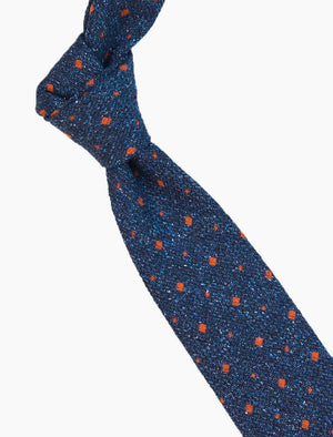 Petrol Blue & Orange Small Squares Wool & Silk Tie | 40 Colori
