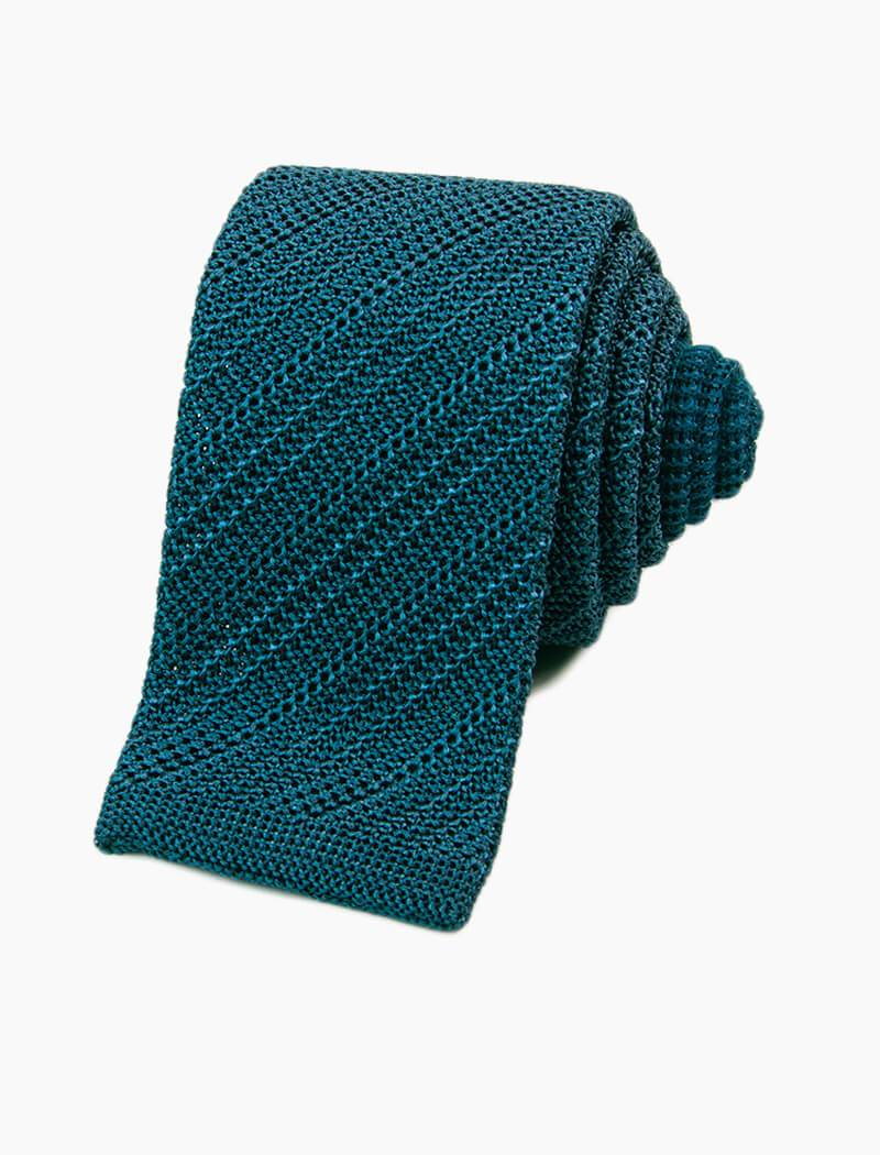 Petrol Blue Solid Diagonal Striped Silk Knitted Tie | 40 Colori