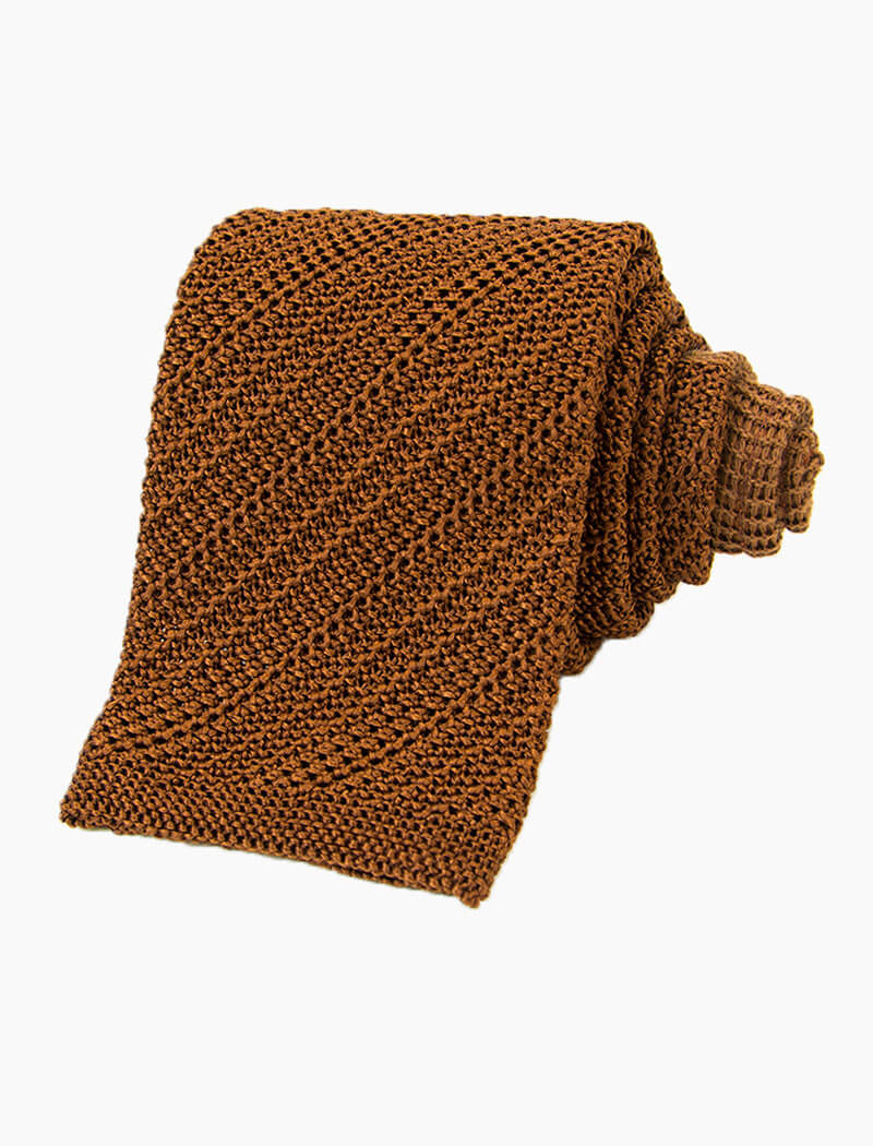 Rust Solid Diagonal Silk Knitted Tie | 40 Colori
