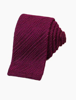 Burgundy Solid Diagonal Striped Silk Knitted Tie | 40 Colori