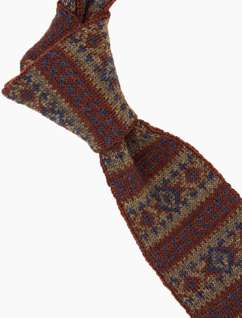 Burgundy Fair Isle Wool Knitted Tie | 40 Colori