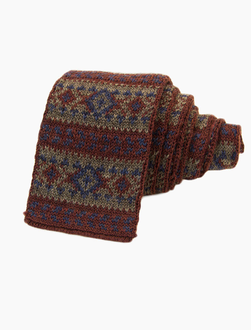Burgundy Fair Isle Wool Knitted Tie | 40 Colori