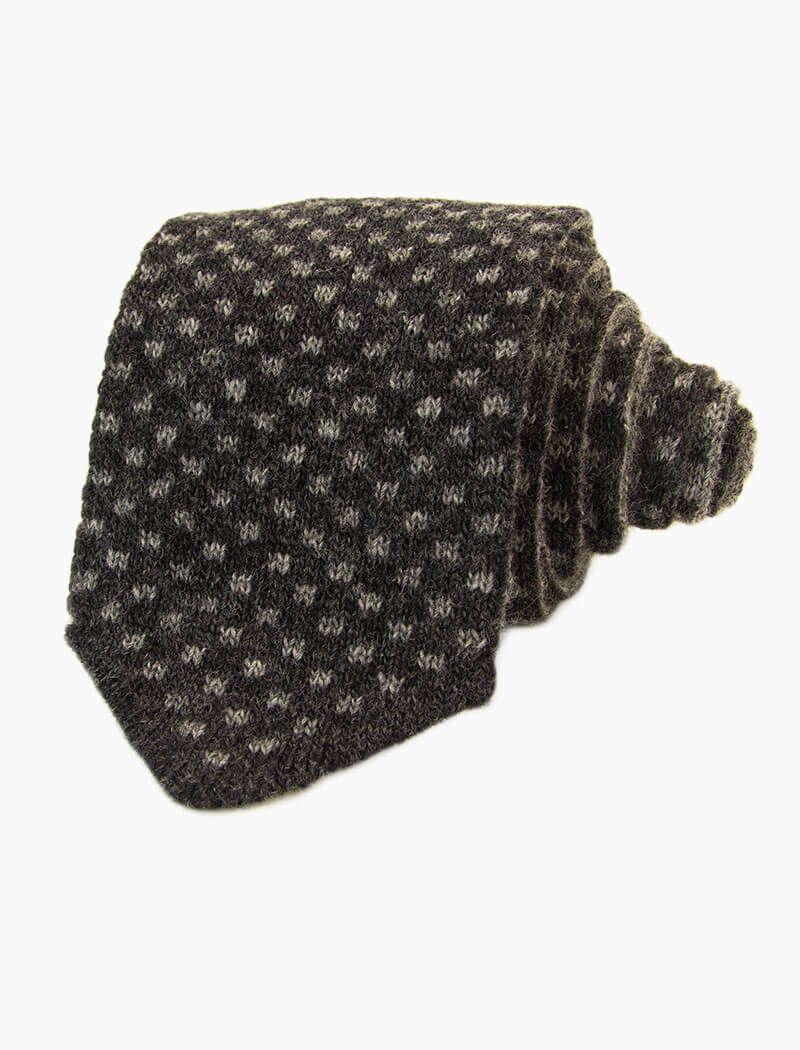 Charcoal & Grey Small Squares Reversible Knitted Tie | 40 Colori