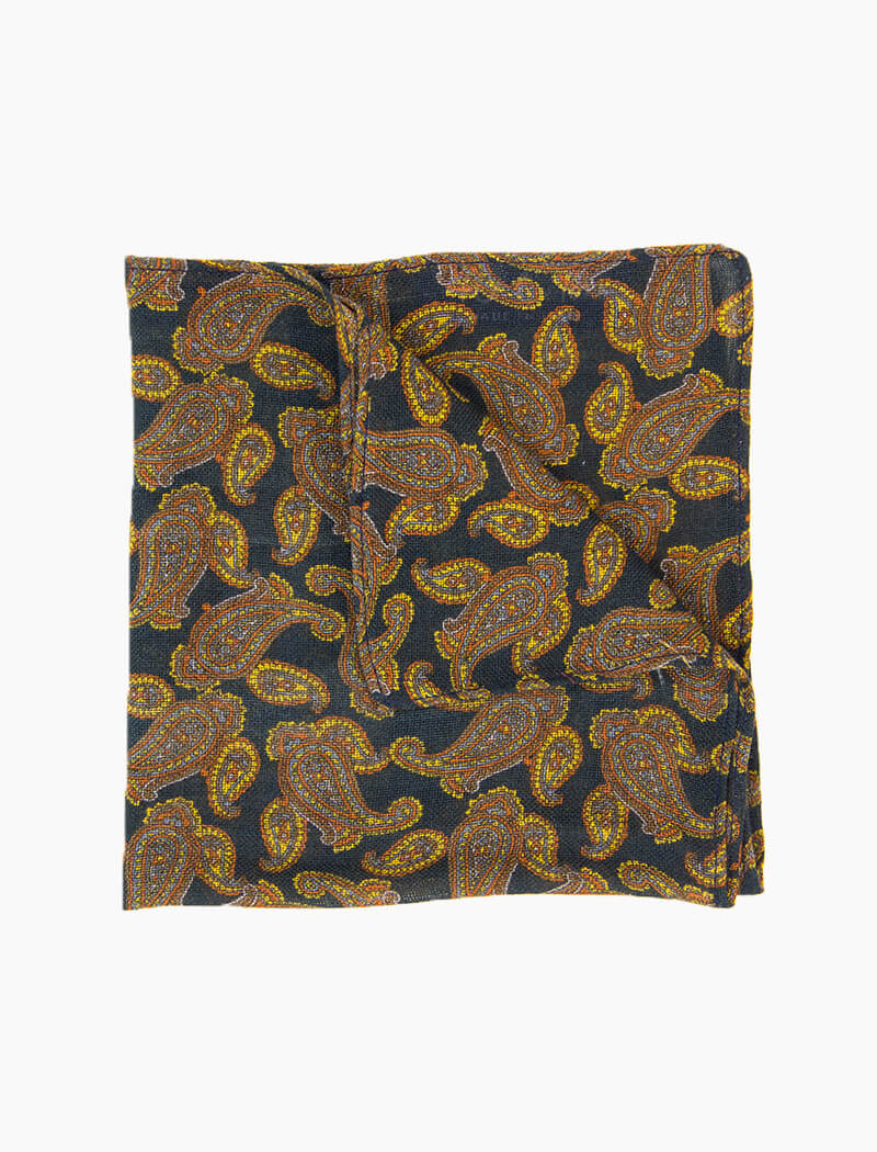 Petrol Blue Paisley Wool & Cashmere Pocket Square | 40 Colori