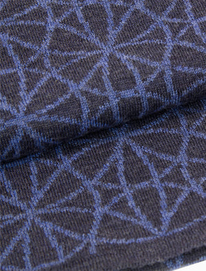 Blue Geometric Flowers Reversible Wool Scarf | 40 Colori