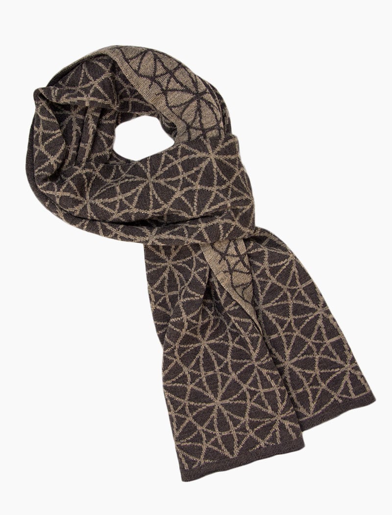 Brown Geometric Flowers Reversible Wool Scarf | 40 Colori