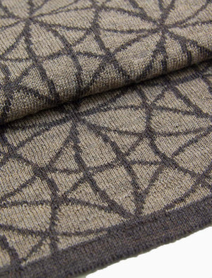 Brown Geometric Flowers Reversible Wool Scarf | 40 Colori