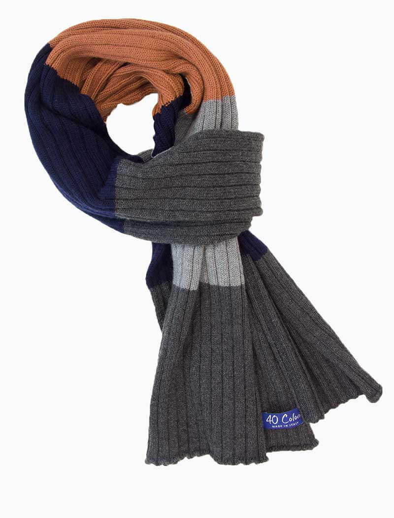 Navy Colour Blocked Ribbed Wool Scarf | 40 Colori