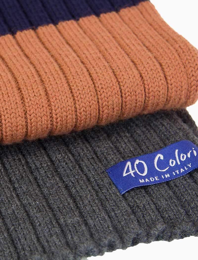Navy Colour Blocked Ribbed Wool Scarf | 40 Colori
