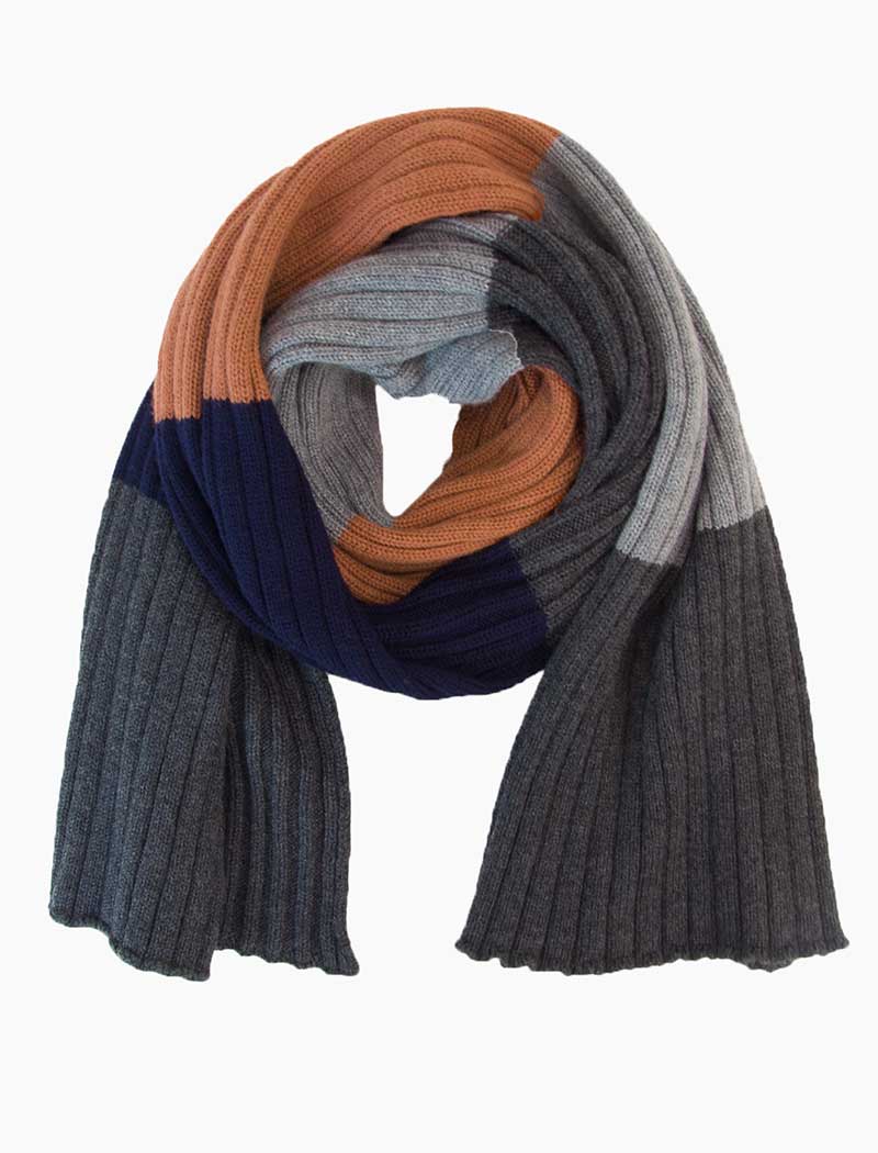 Navy Colour Blocked Ribbed Wool Scarf | 40 Colori