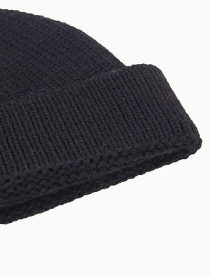 Black Solid 100% Wool Fisherman Beanie | 40 Colori