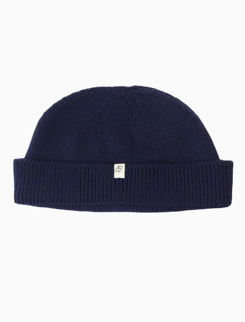 Dark Blue Solid 100% Wool Fisherman Beanie | 40 Colori