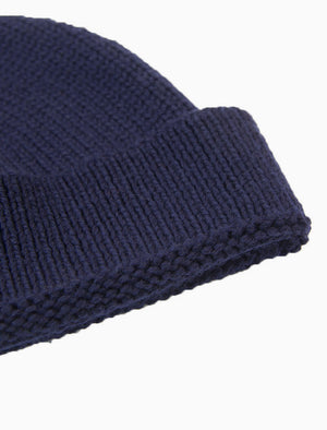 Dark Blue Solid 100% Wool Fisherman Beanie | 40 Colori