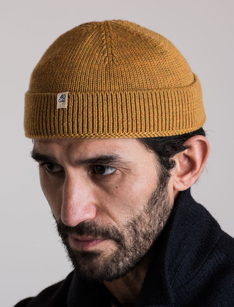 Ochre Yellow Solid Wool 100% Fisherman Beanie | 40 Colori