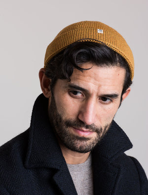 Ochre Yellow Solid Wool 100% Fisherman Beanie | 40 Colori