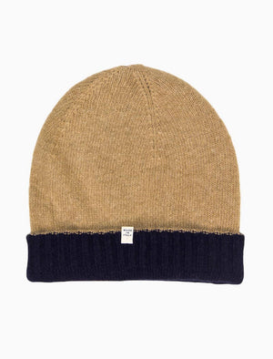 Navy & Beige Reversible Wool & Cashmere Beanie | 40 Colori 