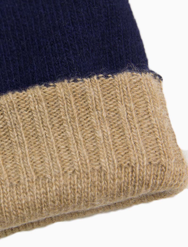 Navy & Beige Reversible Wool & Cashmere Beanie | 40 Colori 