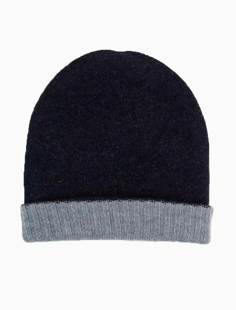 Blue & Light Blue Reversible Wool & Cashmere Beanie | 40 Colori