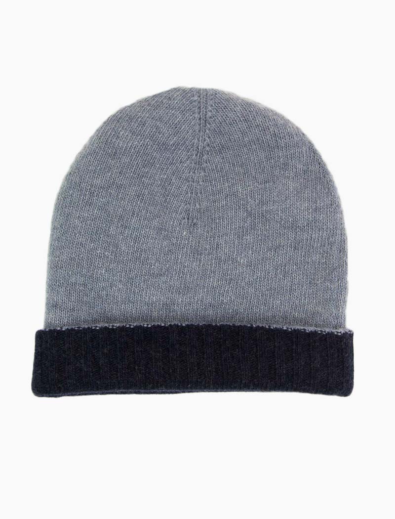 Blue & Light Blue Reversible Wool & Cashmere Beanie | 40 Colori