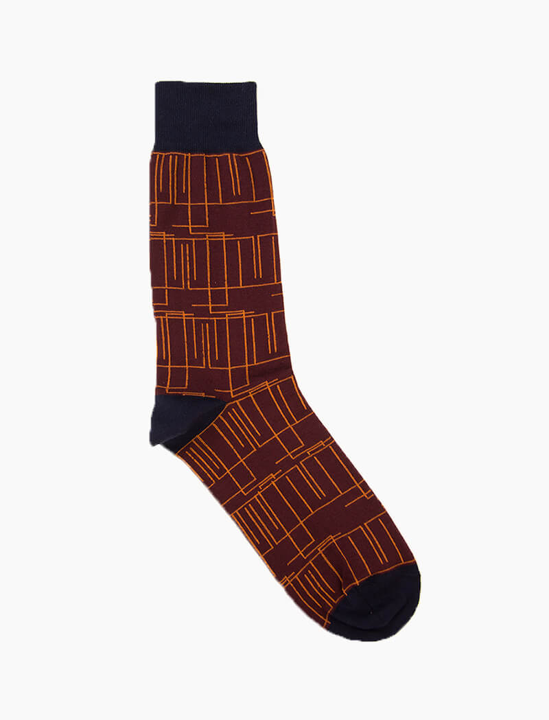 Burgundy Random Lines Organic Cotton Socks | 40 Colori