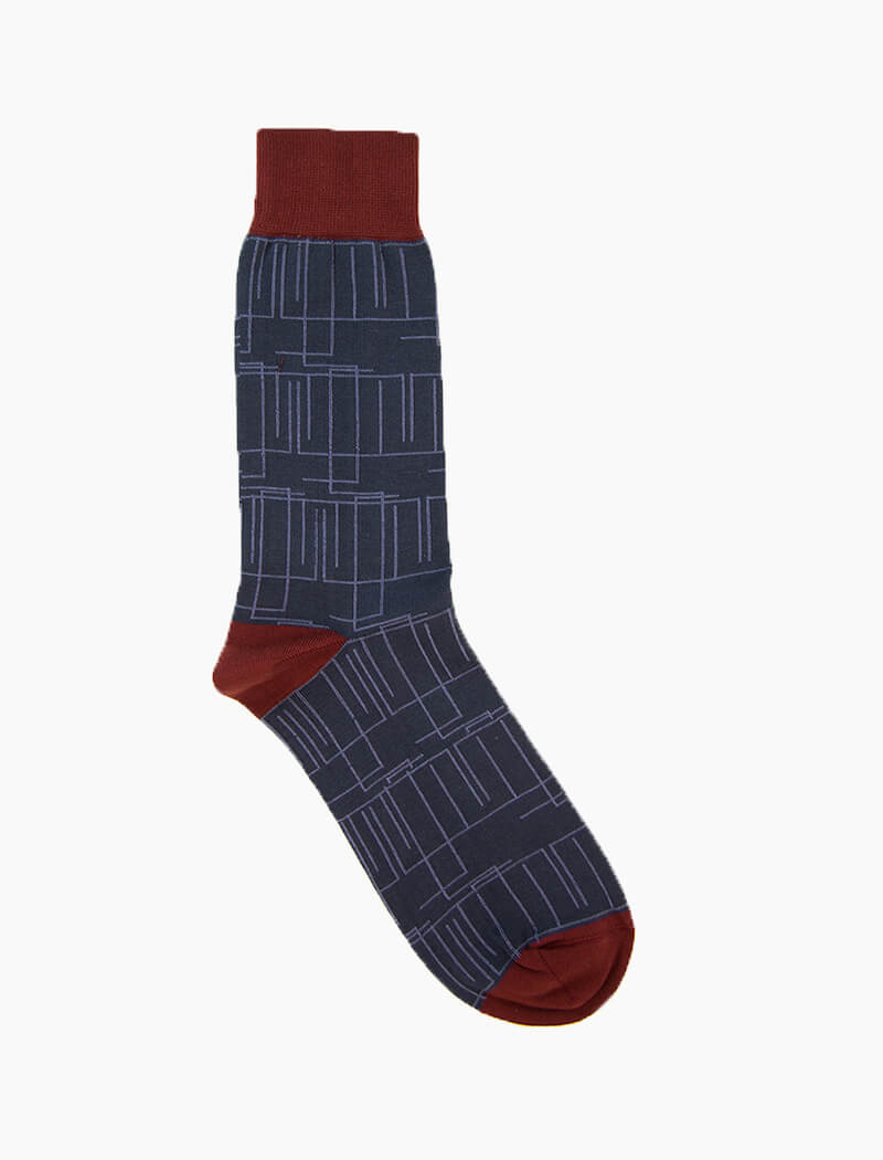 Petrol Blue Random Lines Organic Cotton Socks | 40 Colori