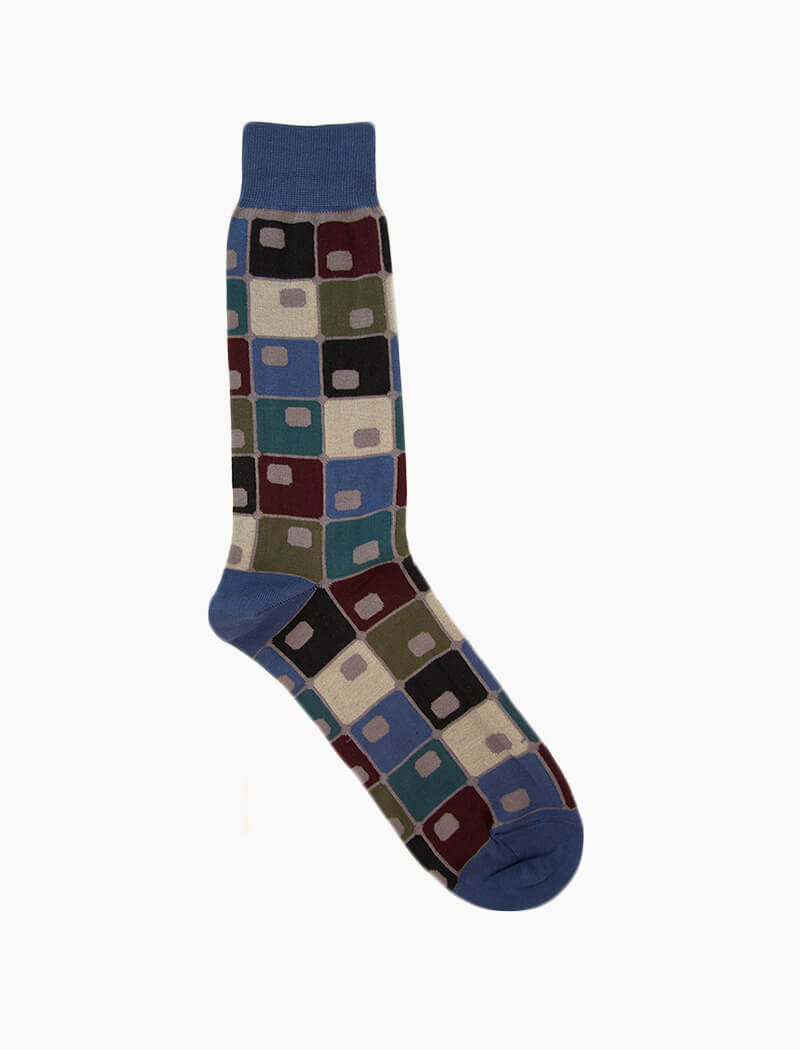 Blue 70's Squares Organic Cotton Socks | 40 Colori