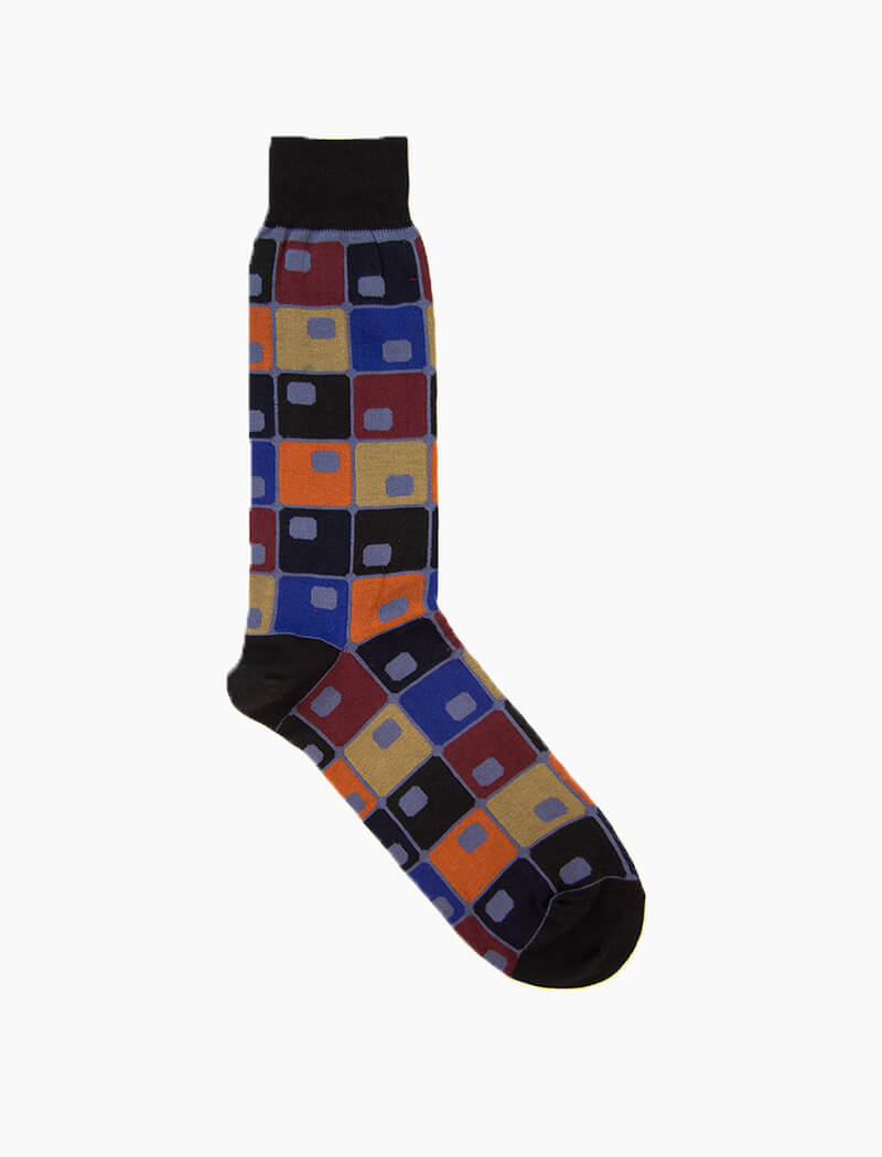 Charcoal 70's Squares Organic Cotton Socks | 40 Colori