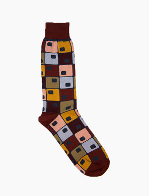 Burgundy 70's Squares Organic Cotton Socks | 40 Colori