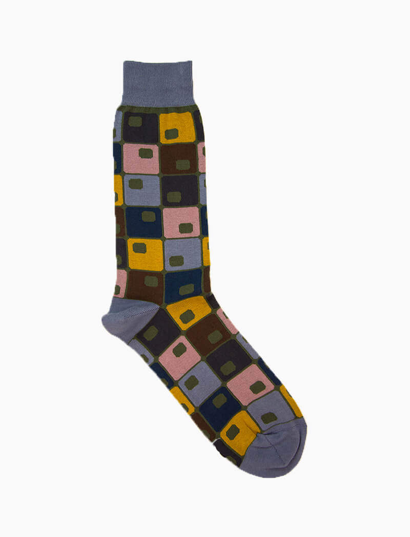 Jeans Blue 70's Squares Organic Cotton Socks | 40 Colori