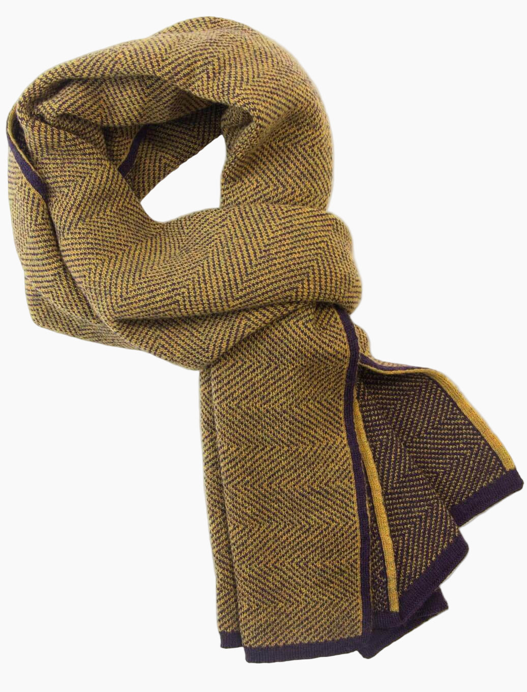 Mustard Yellow & Purple Reversible Herringbone Wool Scarf | 40 Colori