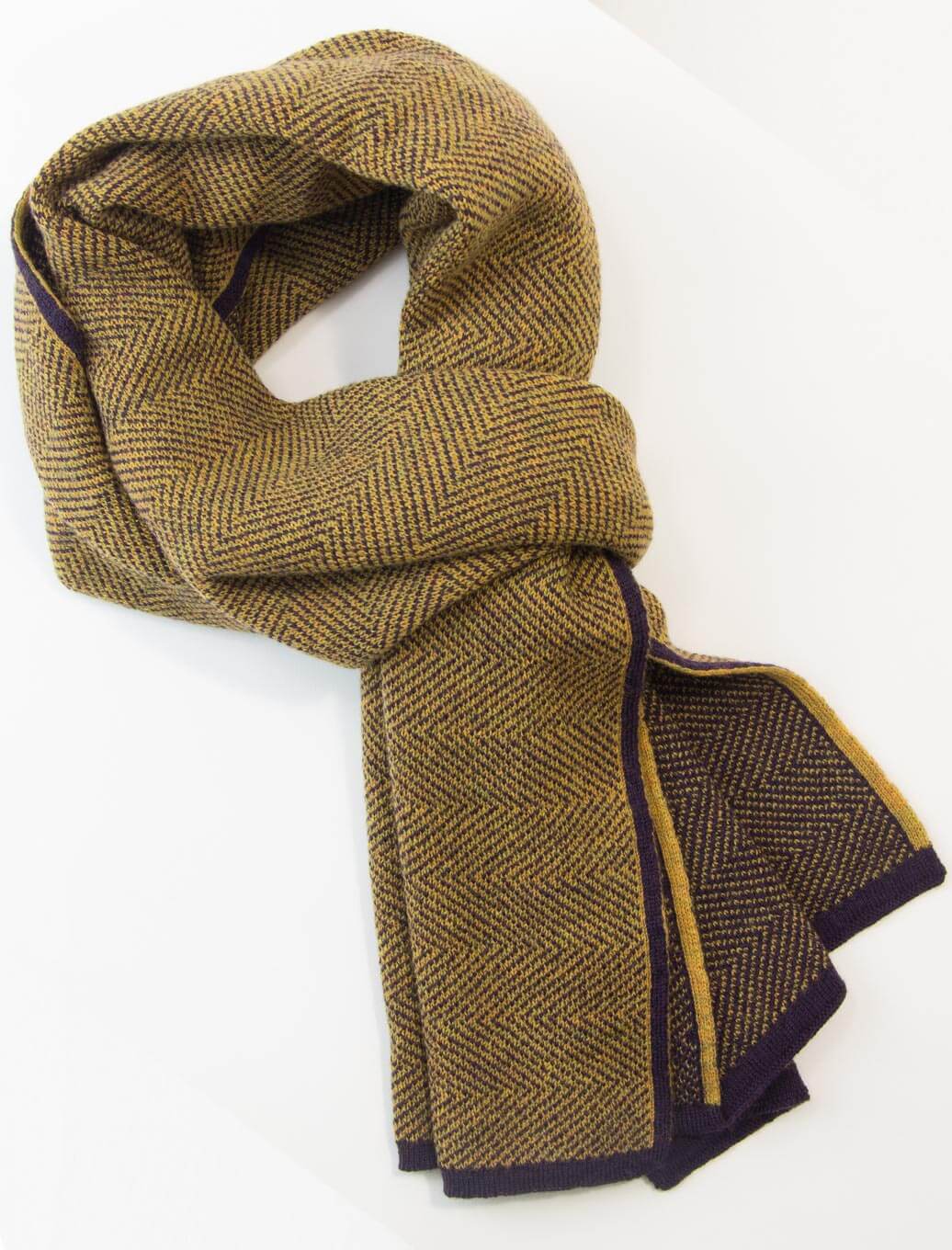 Mustard Yellow & Purple Reversible Herringbone Wool Scarf | 40 Colori