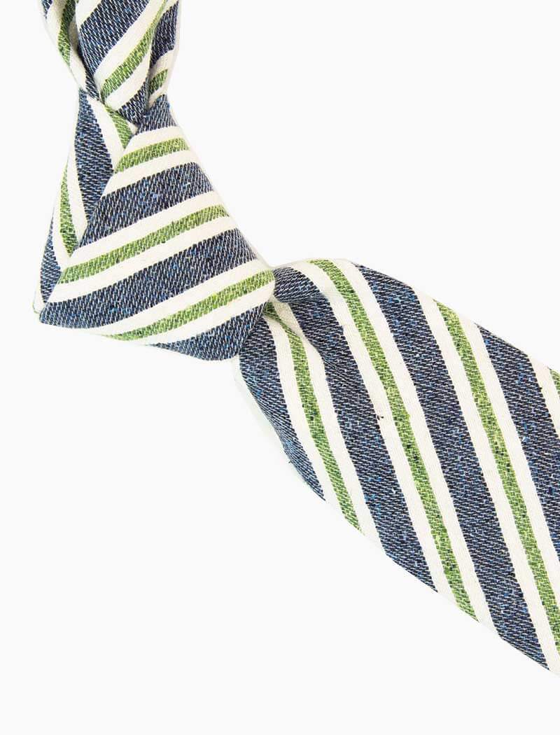 Blue Striped Silk & Cotton Blend Tie | 40 Colori
