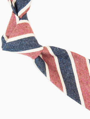 Red Thick Striped Silk & Cotton Blend Tie