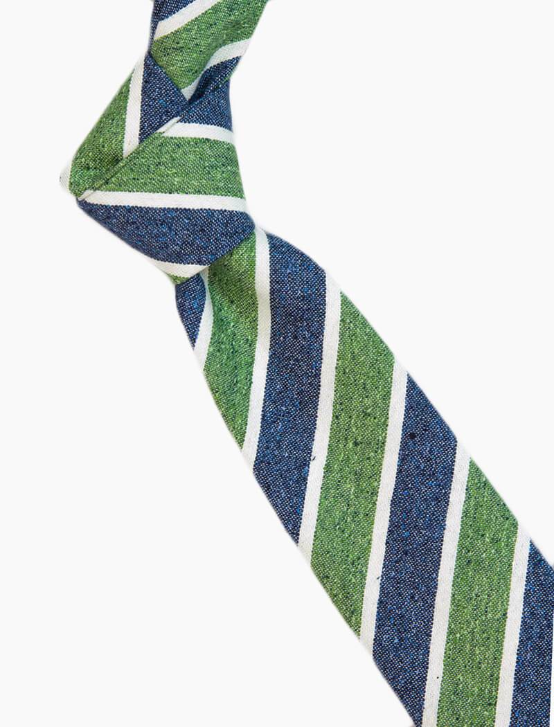 Green Thick Striped Silk & Cotton Blend Tie | 40 Colori