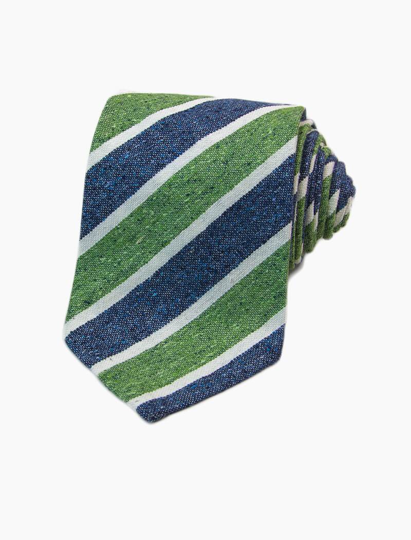 Green Thick Striped Silk & Cotton Blend Tie | 40 Colori