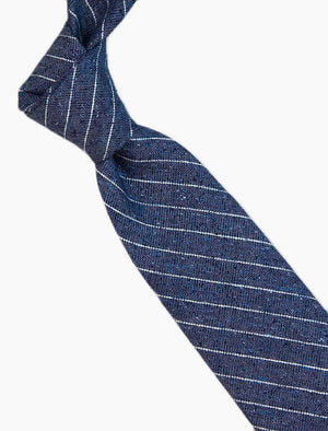Navy Pin Striped Silk, Linen & Cotton Blend Tie | 40 Colori