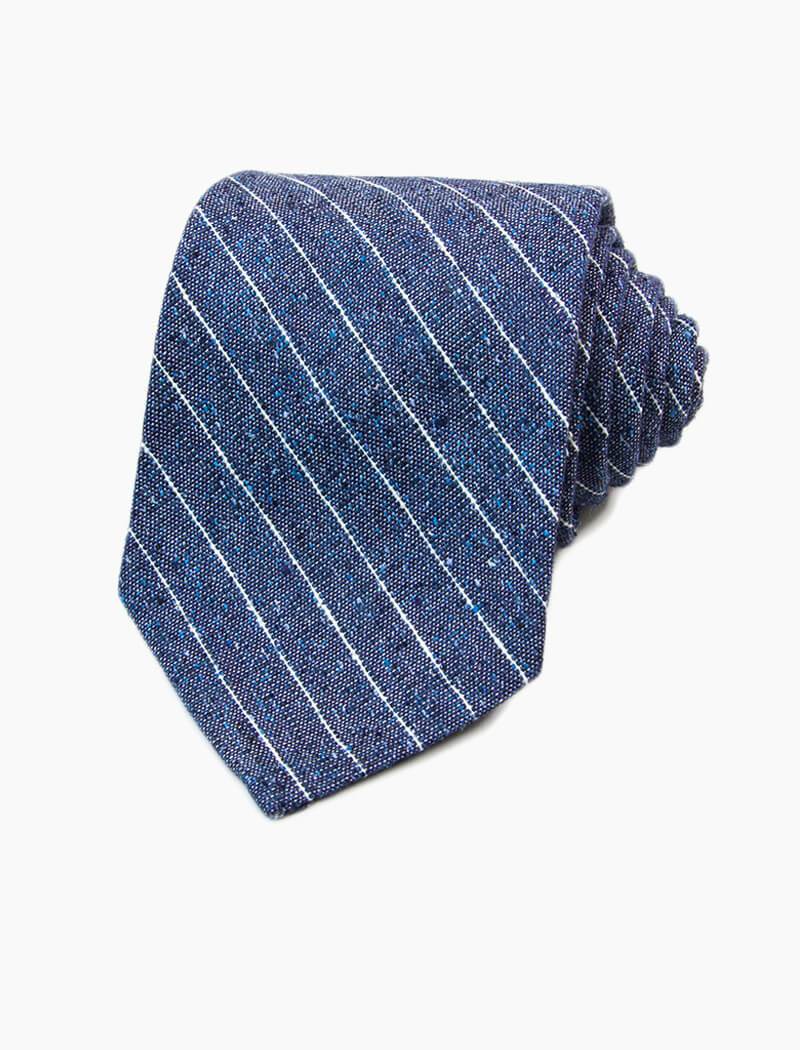 Navy Pin Striped Silk, Linen & Cotton Blend Tie | 40 Colori