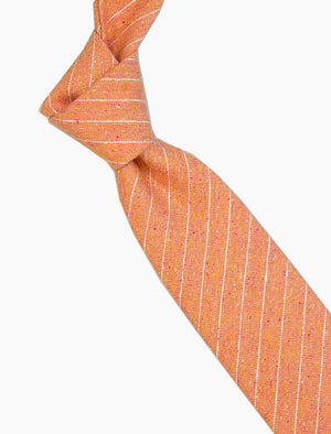 Orange Pin Striped Silk, Linen & Cotton Blend Tie | 40 Colori