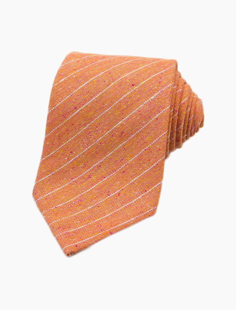 Orange Pin Striped Silk, Linen & Cotton Blend Tie | 40 Colori