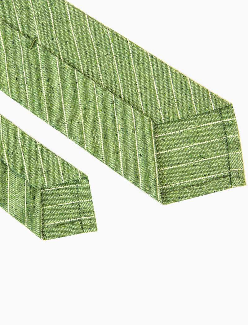Green Pin Striped Silk, Linen & Cotton Blend Tie | 40 Colori